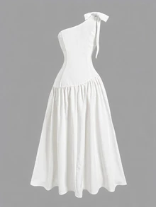 SHEIN Vestidos para niñas preadolescentes, rosa empolvado, elegante de verano, rosa casual de moda, versátil para uso diario, adecuado para ceremonias, fiestas, lazo de doble cara para niños - Blanco - Ver 2