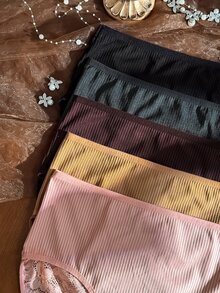 Divavoom Celana Dalam Wanita Ukuran Besar Warna Polos dengan Renda Kontras, Modis, Nyaman, 5pcs/Pack - MultiWarna - View 3