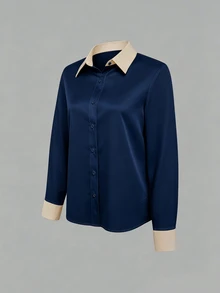 SHEIN 女款休閒長袖撞色鈕扣襯衫 - 彩色 - 查看 4