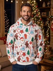 SHEIN [Excl, Baby & Kids]Christmas Cartoon Print Long Sleeve Hoodie Sweatshirt For Men - Multicolor - View 1