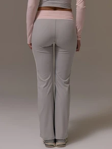 Musera Sport Contrast Colour Waist Piped Detail Fitted Flare Coord Legging Cute Girly Autumn Winter Fall Gym Holiday Dainty Ice - Grey - View 4