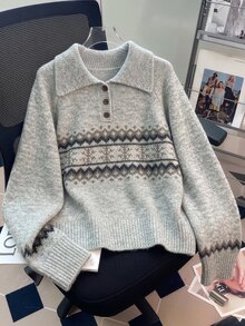 GlowEve CURVE Plus Size Women's Colorblock Casual Versatile Long Sleeve Sweater - Multicolor - View 1