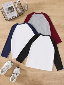 SHEIN 兒童 3 件組 青少年男孩冬季 T 恤 秋季上衣 秋季風格 - 彩色 - 查看 2