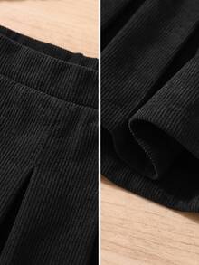 SHEIN 少女時尚百搭梭織素色百褶修身休閒裙 - 黑色 - 查看 4