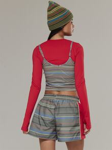 Musera Sport Atasan Cami Lengan Panjang Bertali dengan Motif Garis-Garis Ganda untuk Aktivitas Luar Ruangan, Olahraga, dan Gym, Terra Peak - MultiWarna - View 5