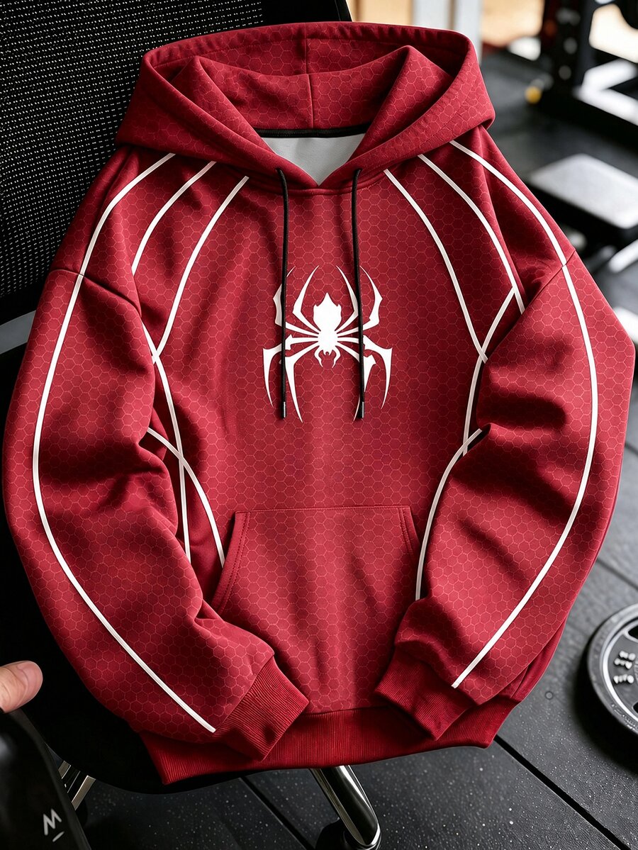 Gym Rark Men's Spider Print Long Sleeve Pocket Drawstring Hooded Sweatshirt - Multicolor - View 1