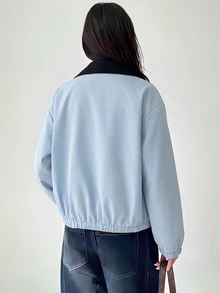Aloruh Women's Solid Color Long Sleeve Single-Breasted Casual Jacket - Baby Blue - View 2