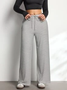 SHEIN Sports Women's Striped Casual Daily Travel Sports Long Pants - White - View 3