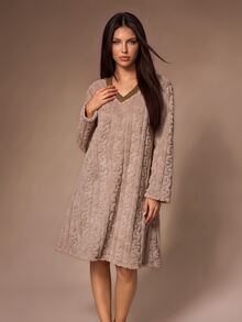 Lazeform Women's Plush Jacquard V-Neck Long Sleeve Nightgown - Multicolor - View 5