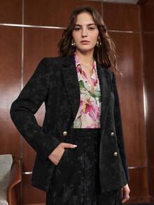 Anewsta Fashionable Maillard Autumn Outfit For Women, Black Printed Blazer Suit Set, Commuter Modern Office Wear, 2 Pieces Set - Black - View 5