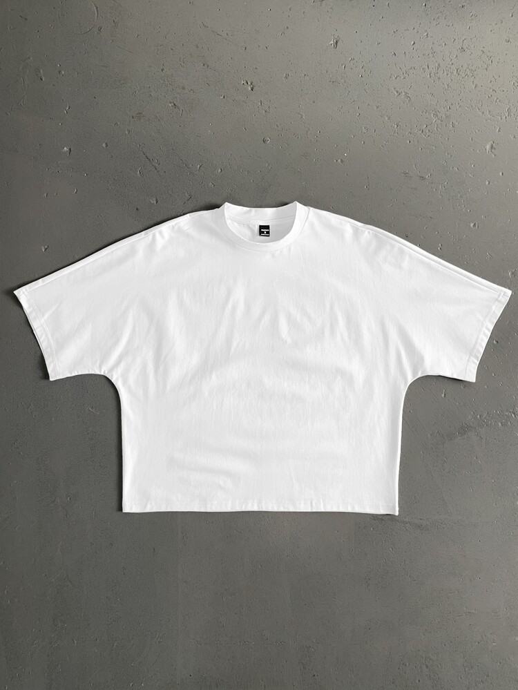 Salvezio American Retro Angel Cursive English Font Layout Fashion Print Men's Standard Size Cropped Loose Fit Batwing Sleeve Short Sleeve T-Shirt - White - View 3