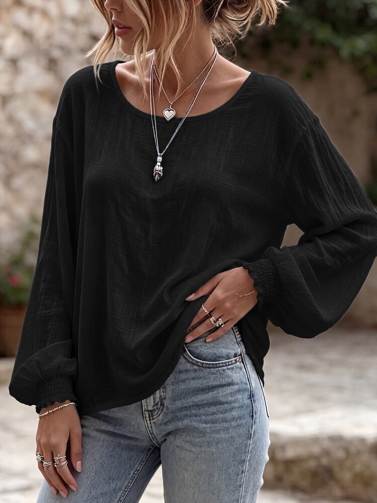Linhara CURVE Plus Size Women's Woven Casual Fall Blouse Jacket - Black - View 4