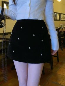 DAZY Women's Versatile Korean Style Casual 3D Decor Autumn/Winter Elegant Skirt - Black - View 7
