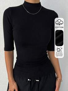 DAZY Women's Solid Color Casual Versatile Daily Wear T-Shirt - Black - View 1