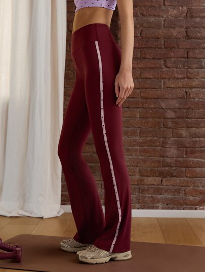 Nöista Part Of A Set, Activewear Flare Pants With Contrast Stripe On The Side With Dots Print, Perfect For Fall Winter Activewear Outfits, Yoga, Barre, Gym 