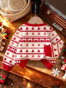 1pc Young Girls Casual Fresh Cute Cartoon Red & White Christmas Rabbit Momo Pattern Crew Neck Sweatshirt, Christmas Fall Outfits - Pink - View 2