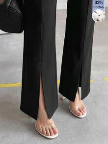 Editum Women's Solid Color Casual Elegant Versatile Daily Wear Long Pants Business Work Black Fall - Black - View 6