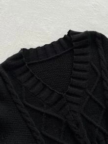 Elamini Sweater Pullover Wanita Model V-Neck untuk Musim Gugur/Dingin, Gaya Santai, Serbaguna untuk Sehari-hari, Cocok untuk Perjalanan, Kencan, dan Berfoto. - Hitam - View 7