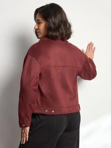 Easithlete Easithlete Women's Fashion Jacket, Faux Suede, Daily Commute Versatile Style, Large Pockets & Lapel Design - Burgundy - View 5