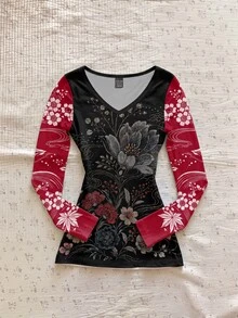 Attitoon 女款V領休閒極簡百搭修身長袖T恤，適合秋冬穿著 - 彩色 - 查看 4