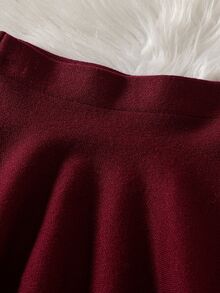 Young Girl Solid Color Elastic Waist Casual Knit Skirt - Burgundy - View 6