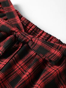 GlowEve CURVE 女款大尺碼紅黑格紋裙，適合城市通勤穿著，腰部綁帶女款大尺碼裙 - 紅色 - 查看 6
