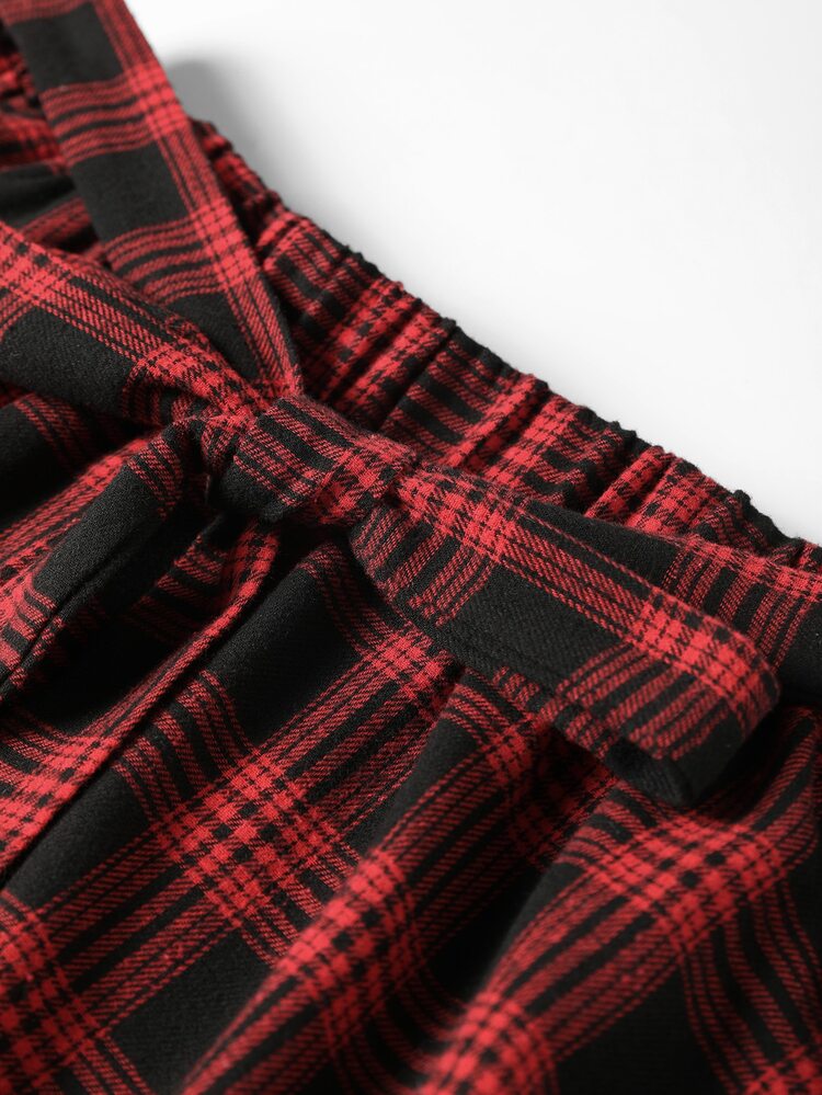 GlowEve CURVE Women's Plus Size Red & Black Plaid Skirt, Suitable For City Commute Wear, Waist Tie Women's Plus Size Skirt - Red - View 6