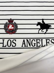 Collagica Collagica Vintage Equestrian Graphic Striped Half-Zip Collared Sweatshirt Casual Pullover - Grey - View 3
