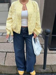 Muchica Plus Size Women's Jacquard Long Sleeve Zip Front Casual Jacket - Multicolor - View 5