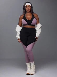 Voyena Bộ đồ thể thao nữ size lớn phối màu gồm áo tank top dáng ngắn và quần legging - màu đen - Xem 6