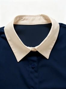 SHEIN 女款休閒長袖撞色鈕扣襯衫 - 彩色 - 查看 5