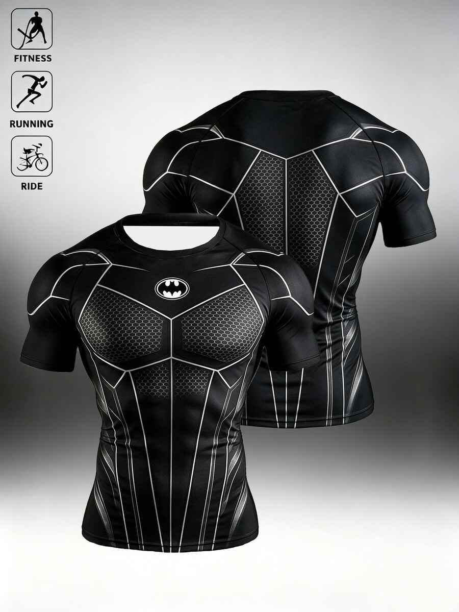 BATMAN X SHEIN Men's Colorblock Casual Versatile Daily Wear Sports T-Shirt - Multicolor - View 1