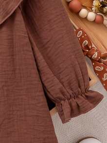 Baby Girl Floral Embroidered Pattern Pleated Casual Daily Summer Dress - Brown - View 4