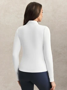 Activina Women's Contrast Lace Button Design Long Sleeve Equestrian Top - White - View 4