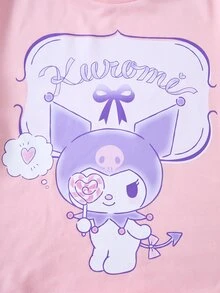 HELLO KITTY AND FRIENDS | SHEIN Tween Girl Contrast Lace Round Neck Long Sleeve Cartoon Print Sweatshirt - Pink - View 5