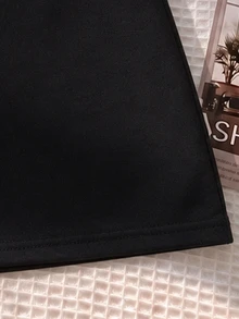 SHEIN 少女黑色腰部摺疊裙附內建內搭褲 - 黑色 - 查看 4