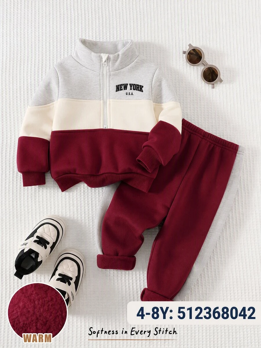 Cozy Pixies Baby Boy Striped Colorblock Long Sleeve Sweatshirt And Jogger Pants Set - Multicolor - View 1