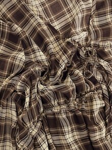 Lounesse Plus Size Women's Plaid Front Tie Long Sleeve Casual Shirt - Brown - View 7