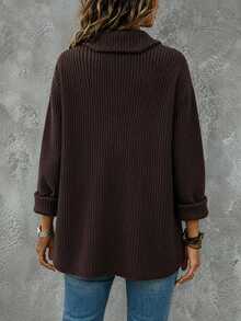 SHEIN Waterfall Collar Drop Shoulder Cardigan - Chocolate Brown - View 2