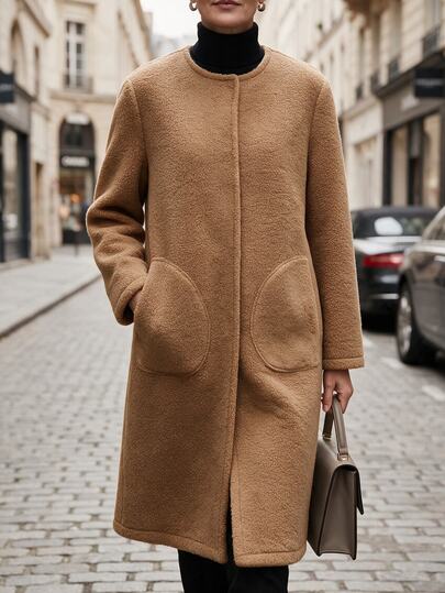 Balvessa Women's Autumn/Winter Solid Color Long Sleeve Single-Breasted Casual Overcoat