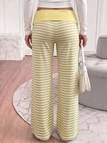 Tween Girls Streetwear Cool Tween Girl Versatile Vintage Y2K Flared Long Pants Green Striped Pattern - White - View 4
