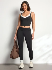 Easithlete Easithlete Women's 2 In 1 Fitted Cropped Sports Tank Top - Black and White - View 5