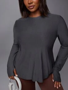 Voyena Women's Plus Size Solid Color Casual Daily Wear Sports T-Shirt - Grey - View 5