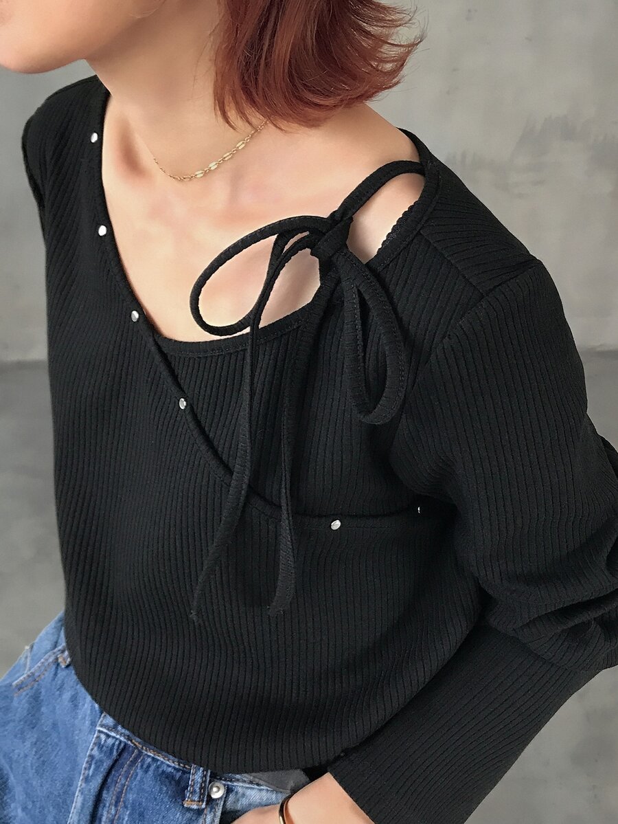 FRIFUL Women's Solid Color Casual Versatile Daily Long Sleeve T-Shirt - Grey - View 1