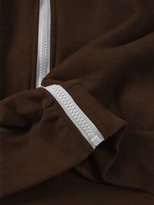 INAWLY Plus Size Front Zip Batwing Sleeve Sweatshirt Winter - Plum Brown - View 4