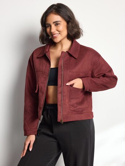 Easithlete Easithlete Chaqueta de moda para mujer, ante sintético, estilo versátil para uso diario, bolsillos grandes & diseño de solapa