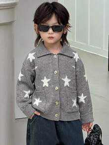 Dazy Kids Young Boy Star Pattern Casual Everyday Long Sleeve Sweater Fall - Grey - View 6