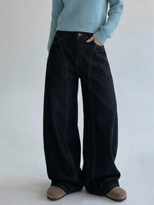 DAZY Women's Pocket Wide Leg Loose Casual Versatile Denim Jeans - Blue - View 3