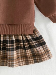 SHEIN 女嬰可愛休閒卡通熊與花卉拼接長袖秋季洋裝 - 彩色 - 查看 6