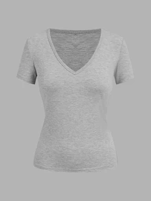 SHEIN EZwear 女款純色V領短袖休閒百搭T恤（3件組） - 彩色 - 查看 4
